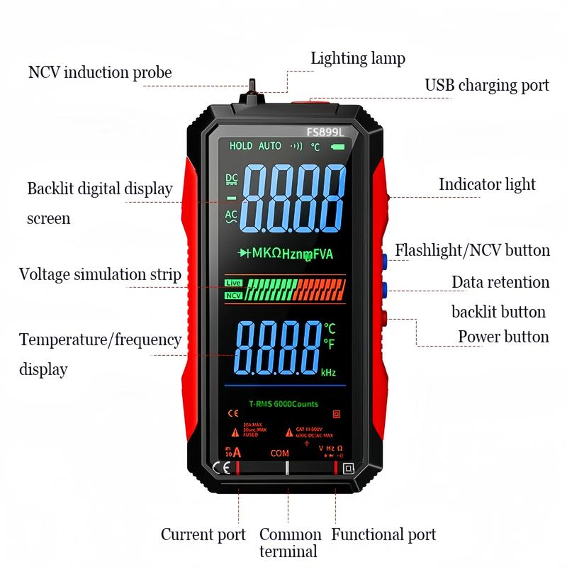 Digital voltmeter LCD screen and side controls