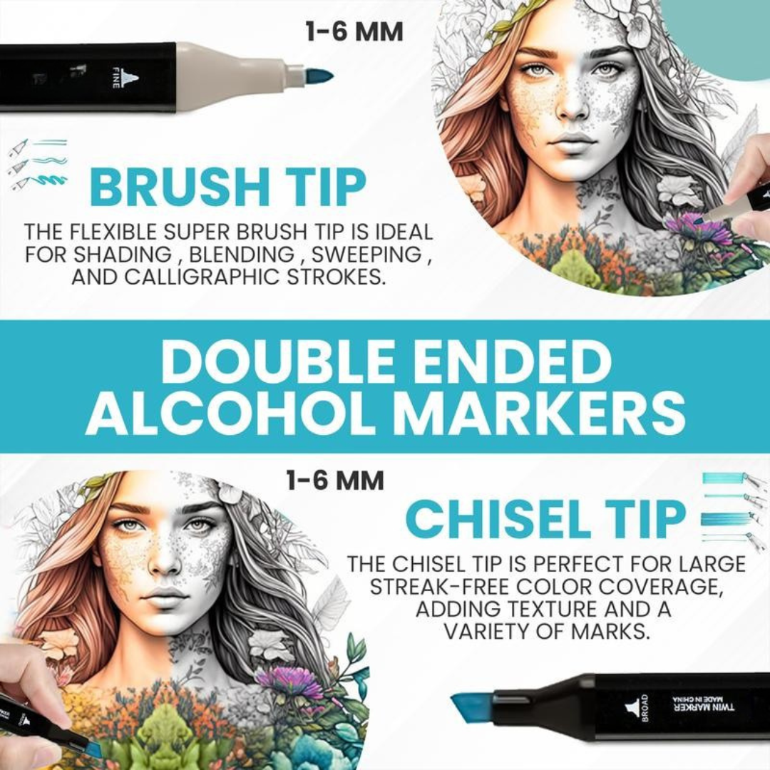Colors Alcohol Marker Set with Double Tips and Blending Function (80pcs and 168pcs)
