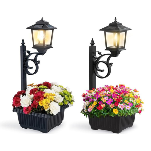 2 Pcs Solar Post Light With Planter