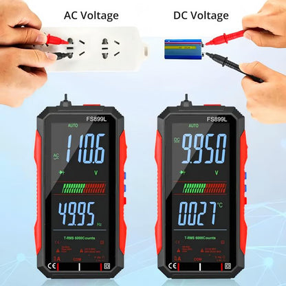 Handheld digital voltmeter showing automatic measurement mode