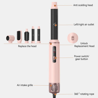 5-in-1 Hot Air Brush Gentle Styling Ultra-Lightweight Design Zero Heat Damage