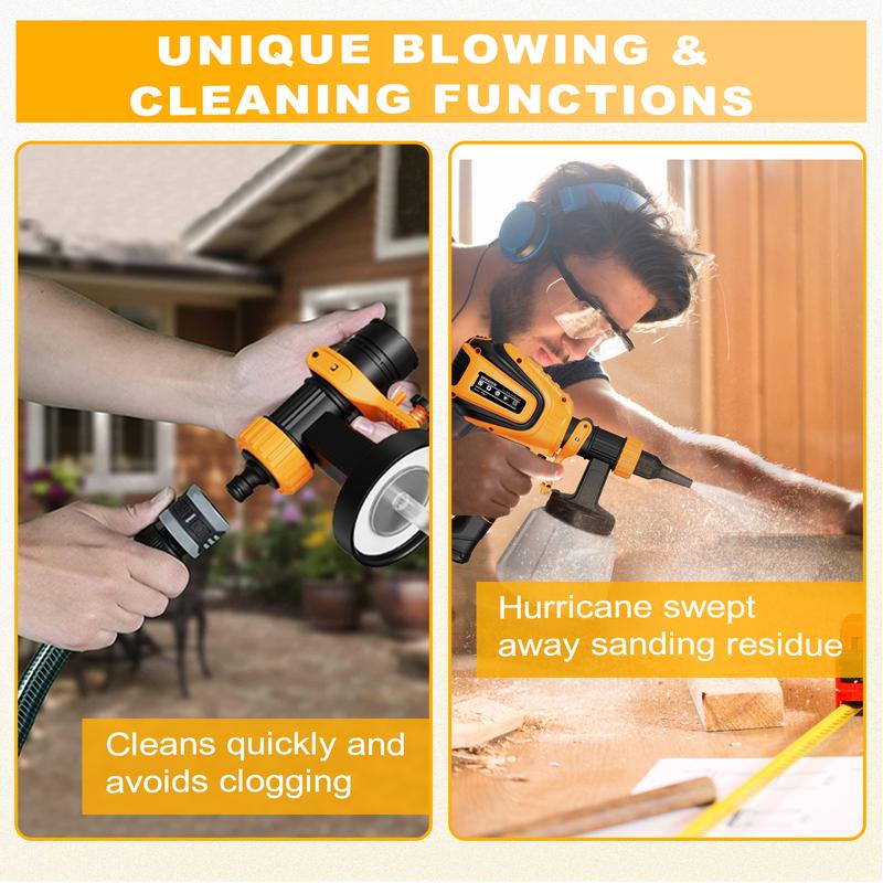 700W HVLP Paint Sprayer with Cleaning & Blowing Joints, 4 Nozzles and 3 Patterns